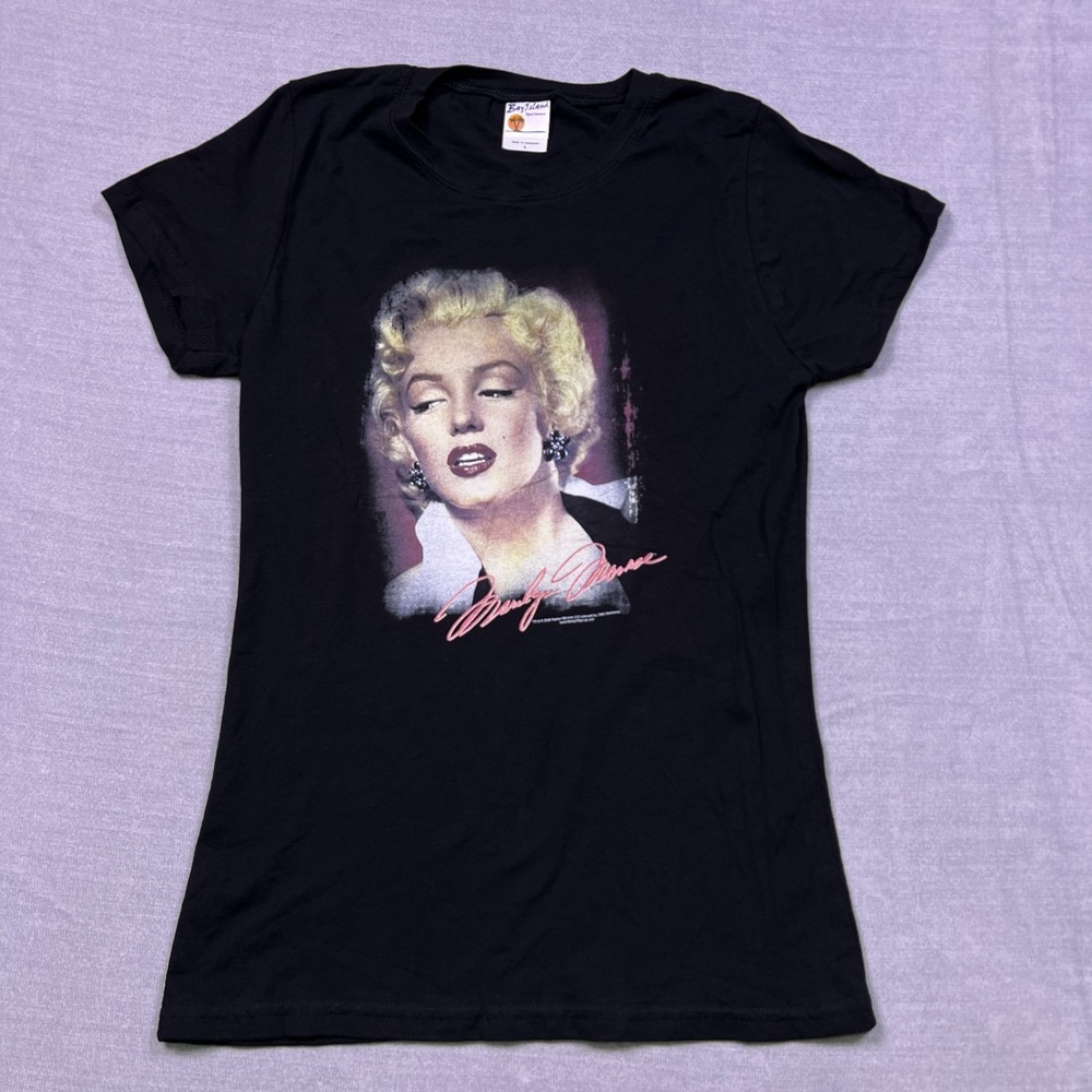Bay Island Marilyn Monroe Graphic Crew Neck T-Shirt Womens L Black Cotton